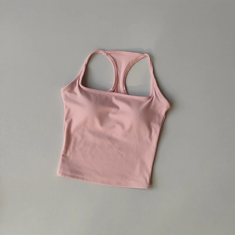 Women's Seamless Yoga Vest with Chest Pad – Pilates Sport Top Yoga Sport Vest SPOT LightPink L