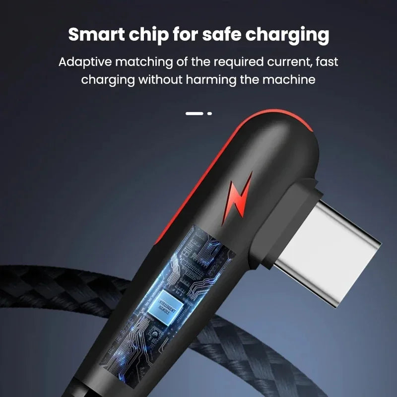 120W USB-A to USB-C Fast Charging Cable – 90° Elbow Braided USB-C Charging Cable SPOT