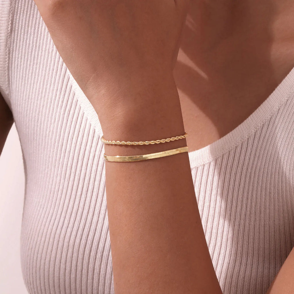 Women's 2-Piece Gold Snake & Rope Chain Bracelet Set Chain Bracelet Set SPOT