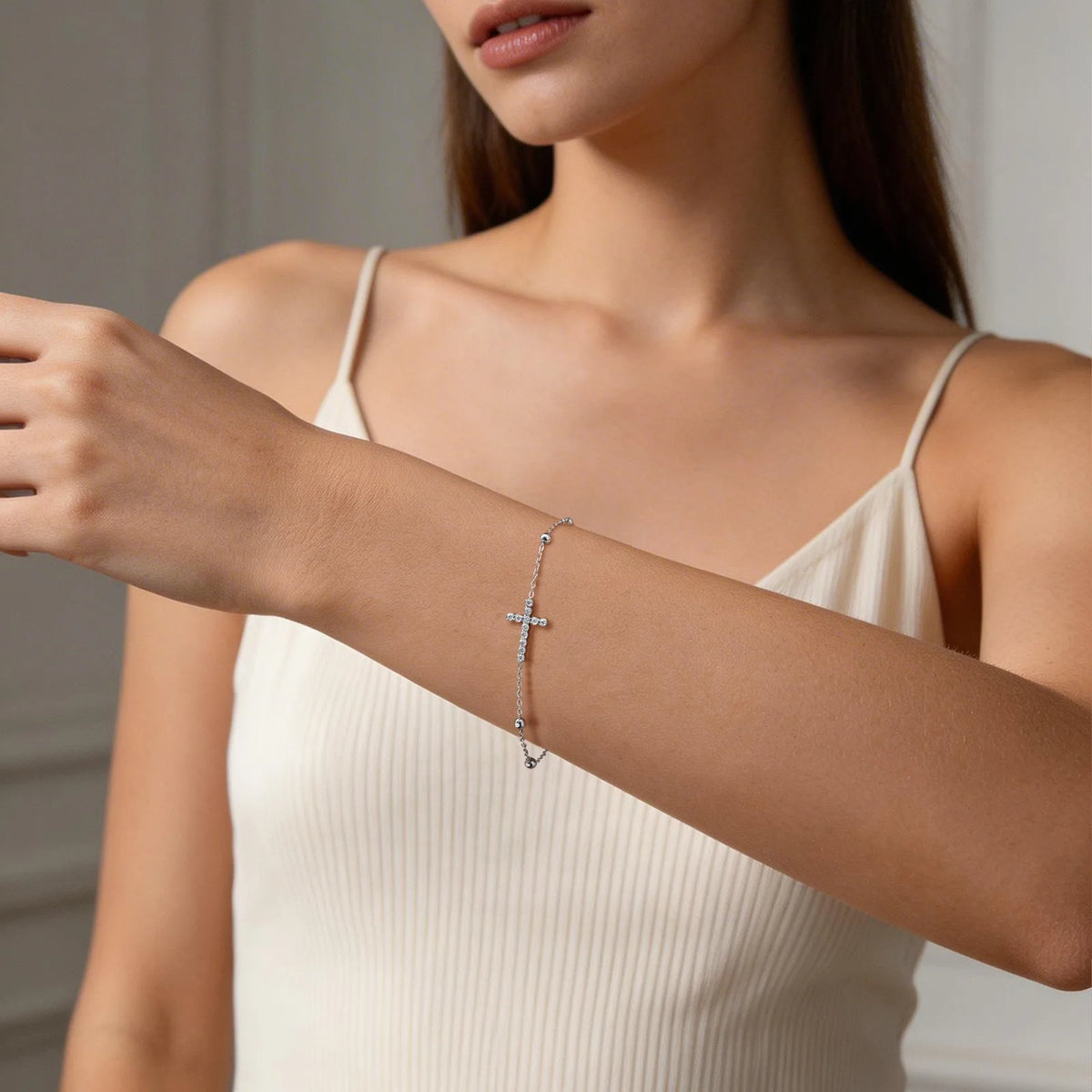 Crystal Cross Bracelet 18K PVD Plated Stainless Steel Women Crystal Cross Bracelet SPOT