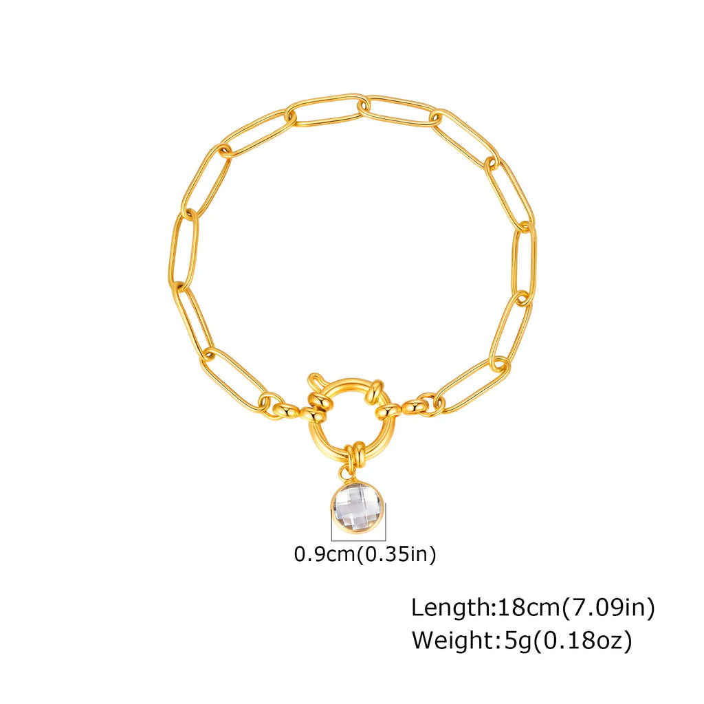 18K Gold Plated Paperclip Bracelet – Zircon Heart Charm Women Chain Link Bracelet SPOT BR-2167G01