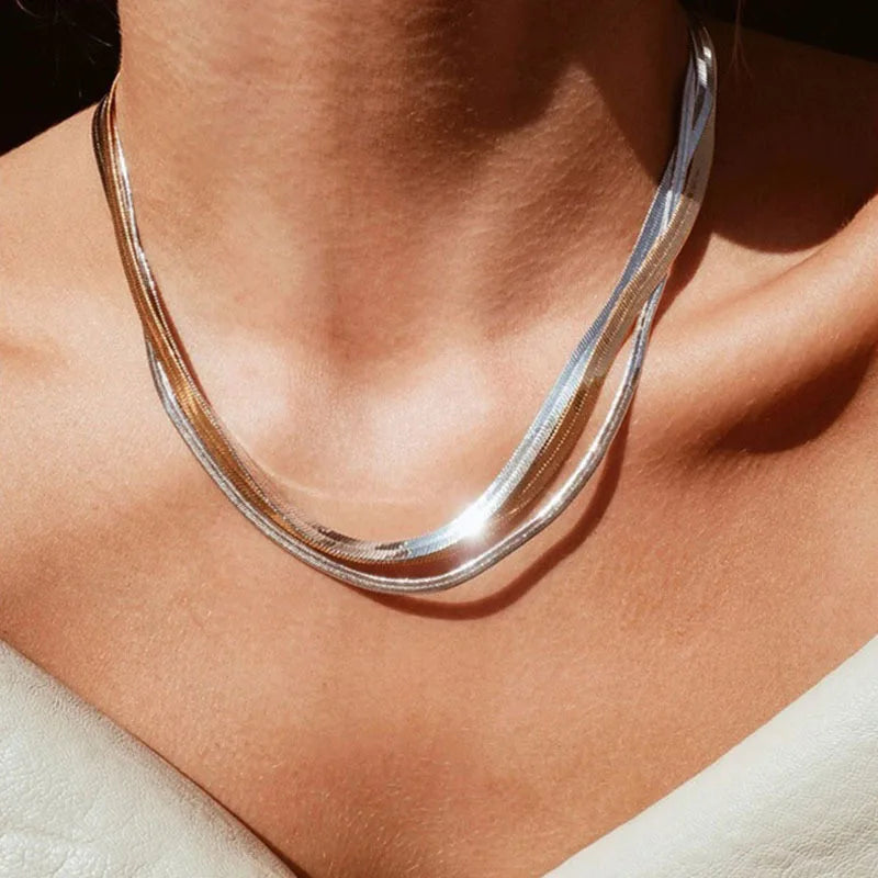 Herringbone Chain Necklace – Stainless Steel Collarbone Choker Chain Necklace SPOT