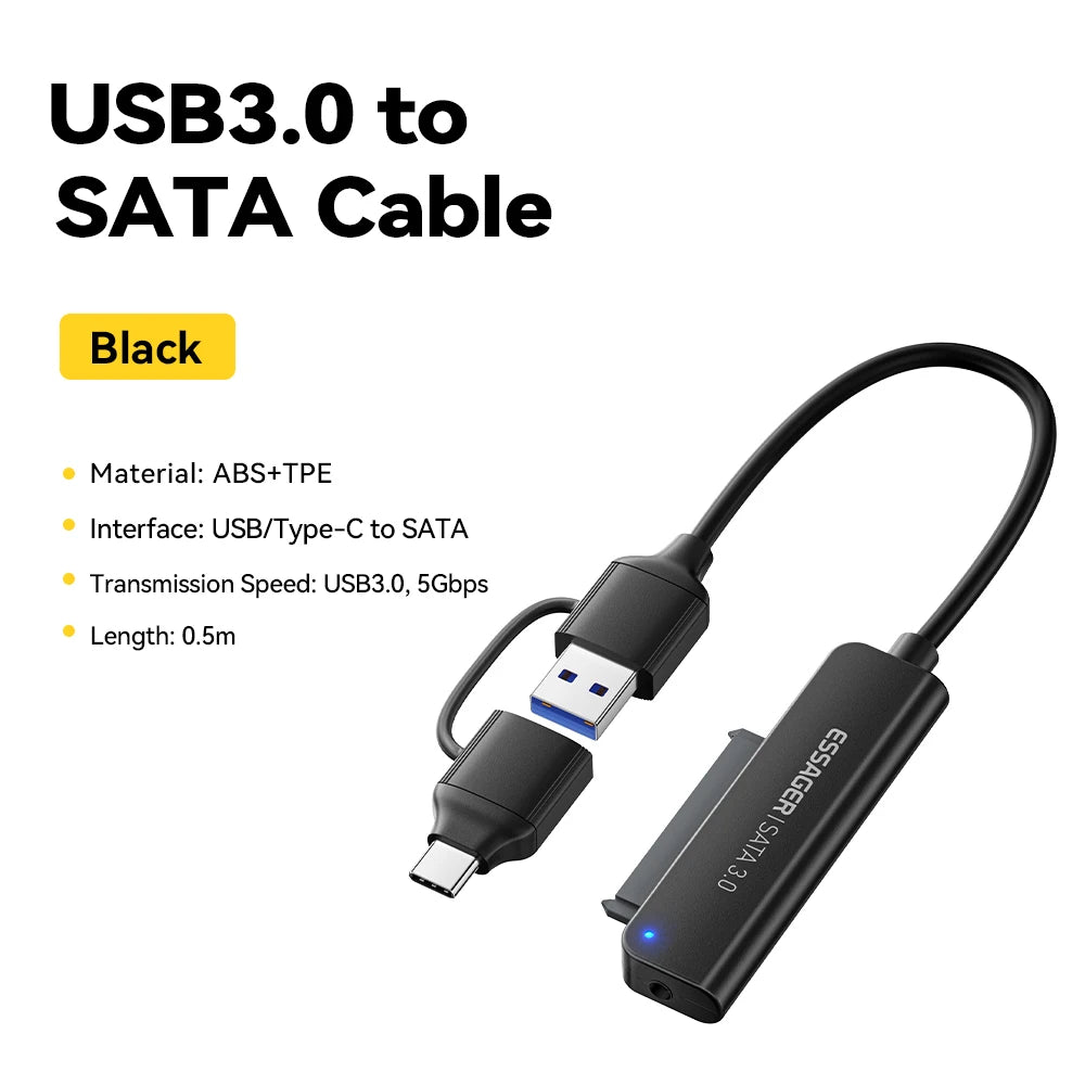Essager 2-in-1 SATA to USB 3.0 & Type-C HDD/SSD Adapter SATA USB Adapter SPOT black