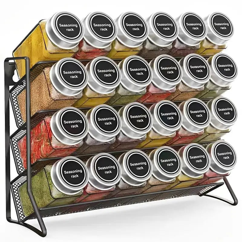 4-Tier Rustproof Spice Rack with Glass Jars – Kitchen Organizer Spice Rack Organizer SPOT
