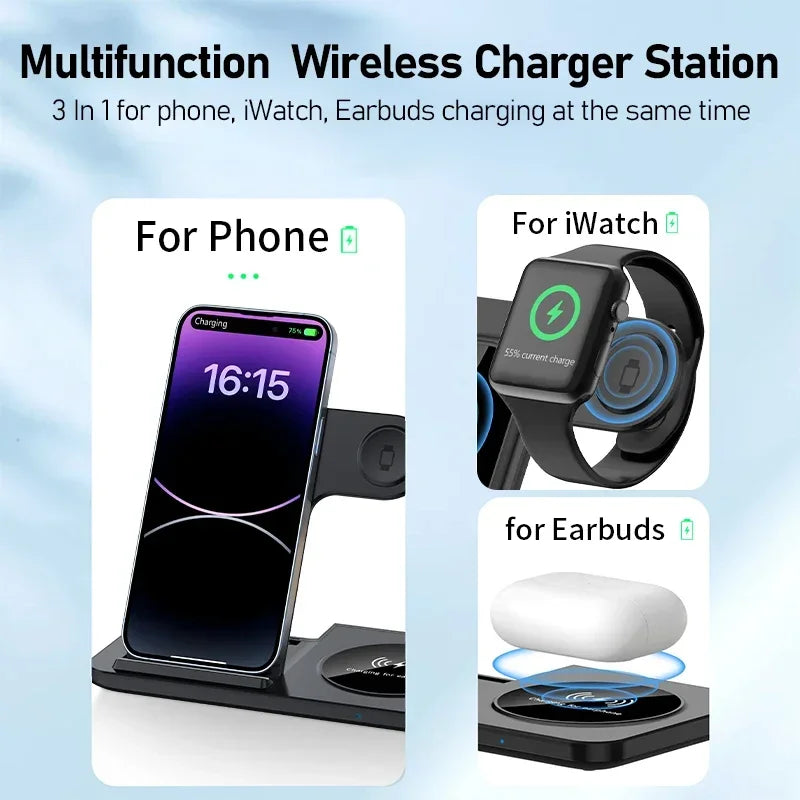 VIKEFON 3-in-1 Wireless Charger – iPhone, Apple Watch & AirPods Wireless Charging Station SPOT