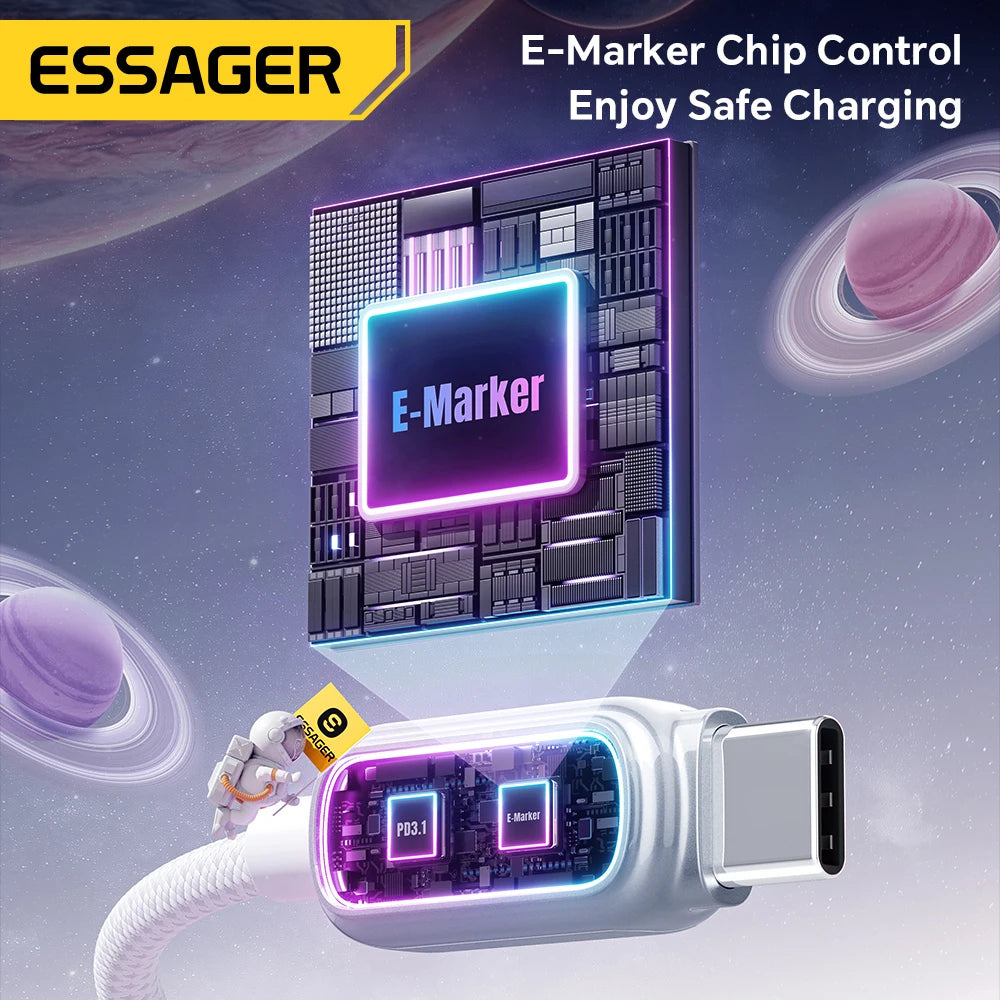 Essager 240W USB-C Cable 5A PD3.1 Fast Charging E-Marker LED USB-C Charging Cable SPOT