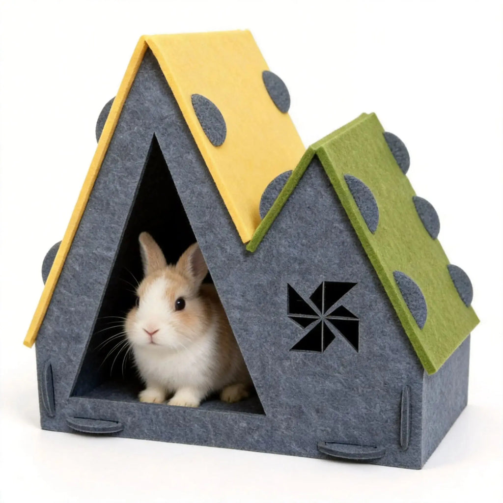 Triangular Felt Pet House – Foldable Hide for Rabbits & Hamsters Small Pet Hideout SPOT 40x26x40cm
