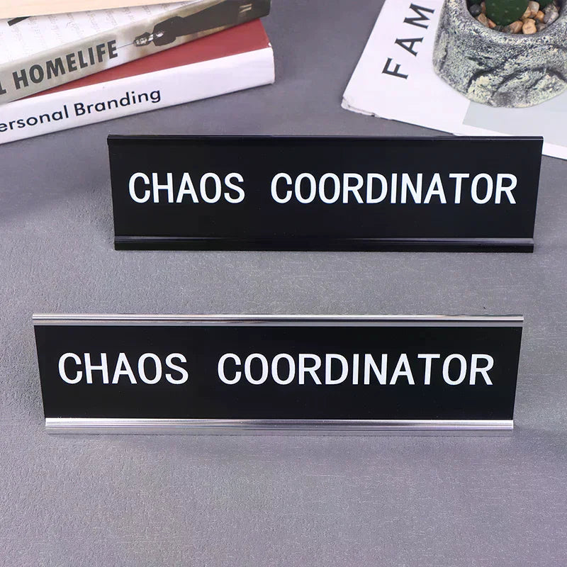Chaos Coordinator Funny Desk Sign – Aluminum Office Name Plate Desk Name Plate SPOT