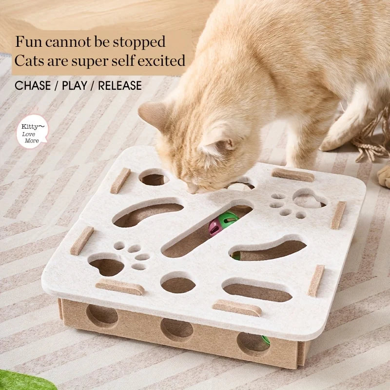 KEMORELA Cat Puzzle Maze Toy – Felt Box with Bell Ball Cat Puzzle Toy SPOT