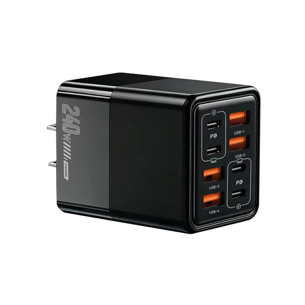 8-in-1 240W USB-C Fast Wall Charger – 4 PD + 4 USB Ports Multi-Port Wall Charger SPOT US Plug Black