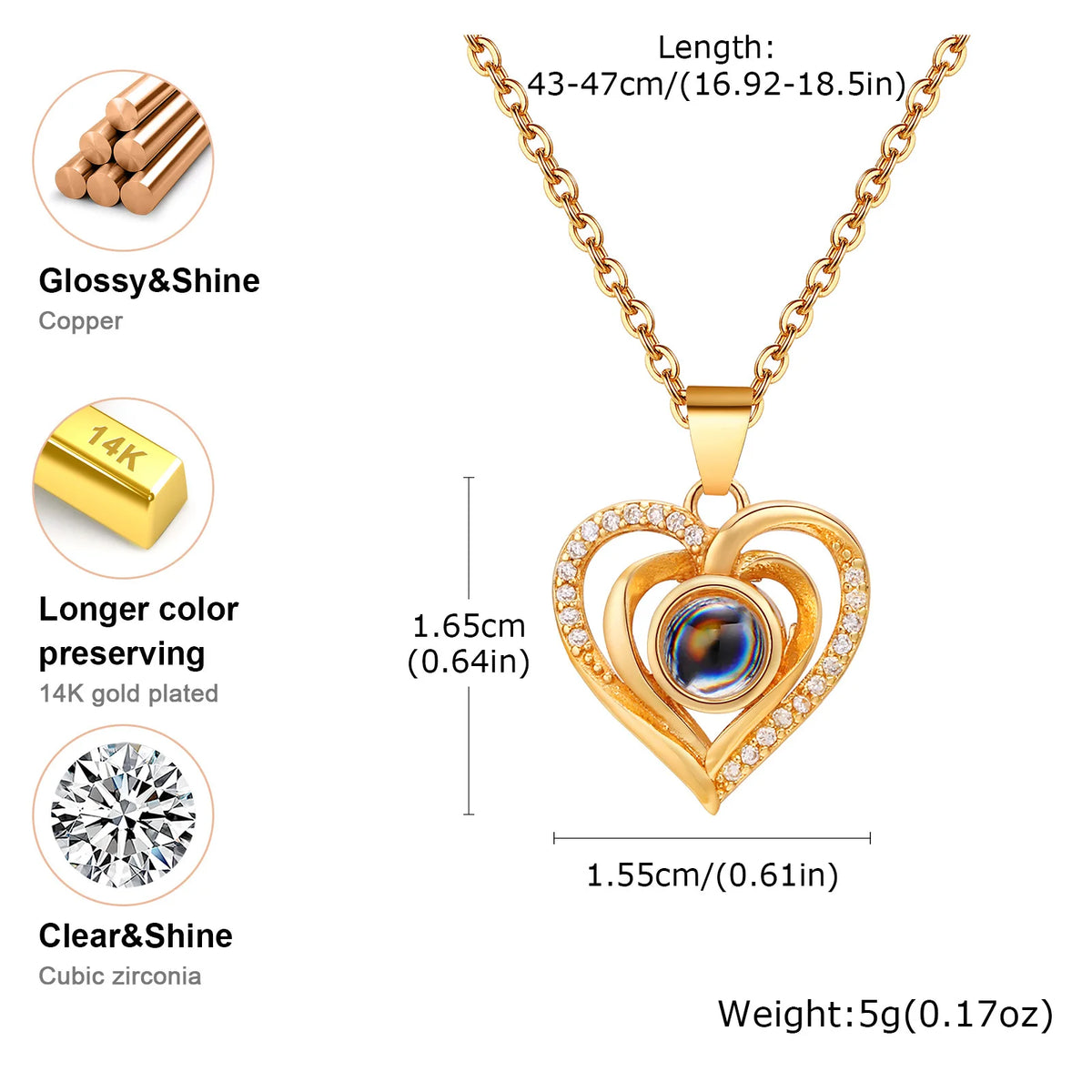 Personalized Heart Photo Necklace | Cubic Zirconia Pendant Custom Photo Necklace SPOT