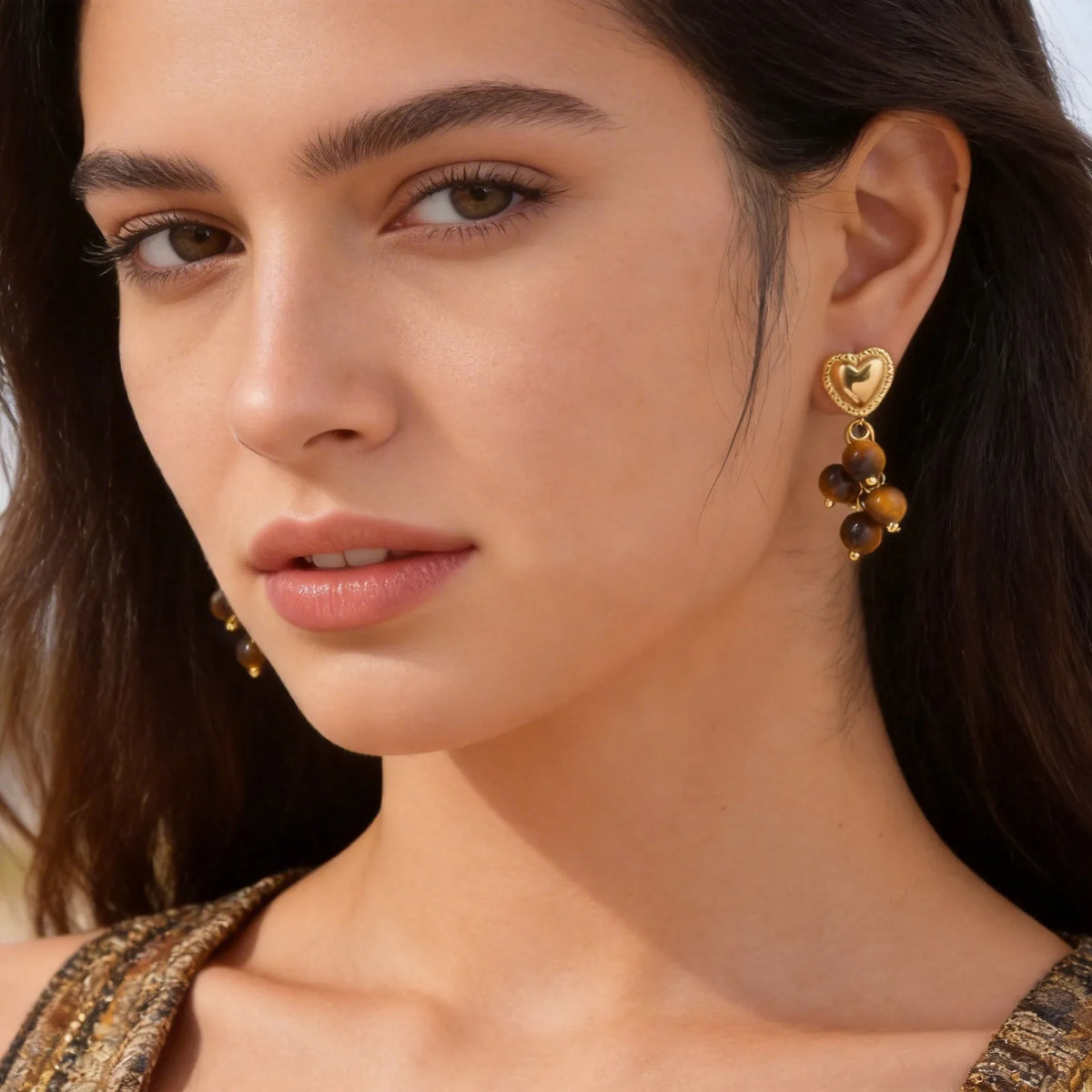 Tiger Eye Stud Earrings – 18K Gold Plated Stainless Steel Stud Earrings SPOT