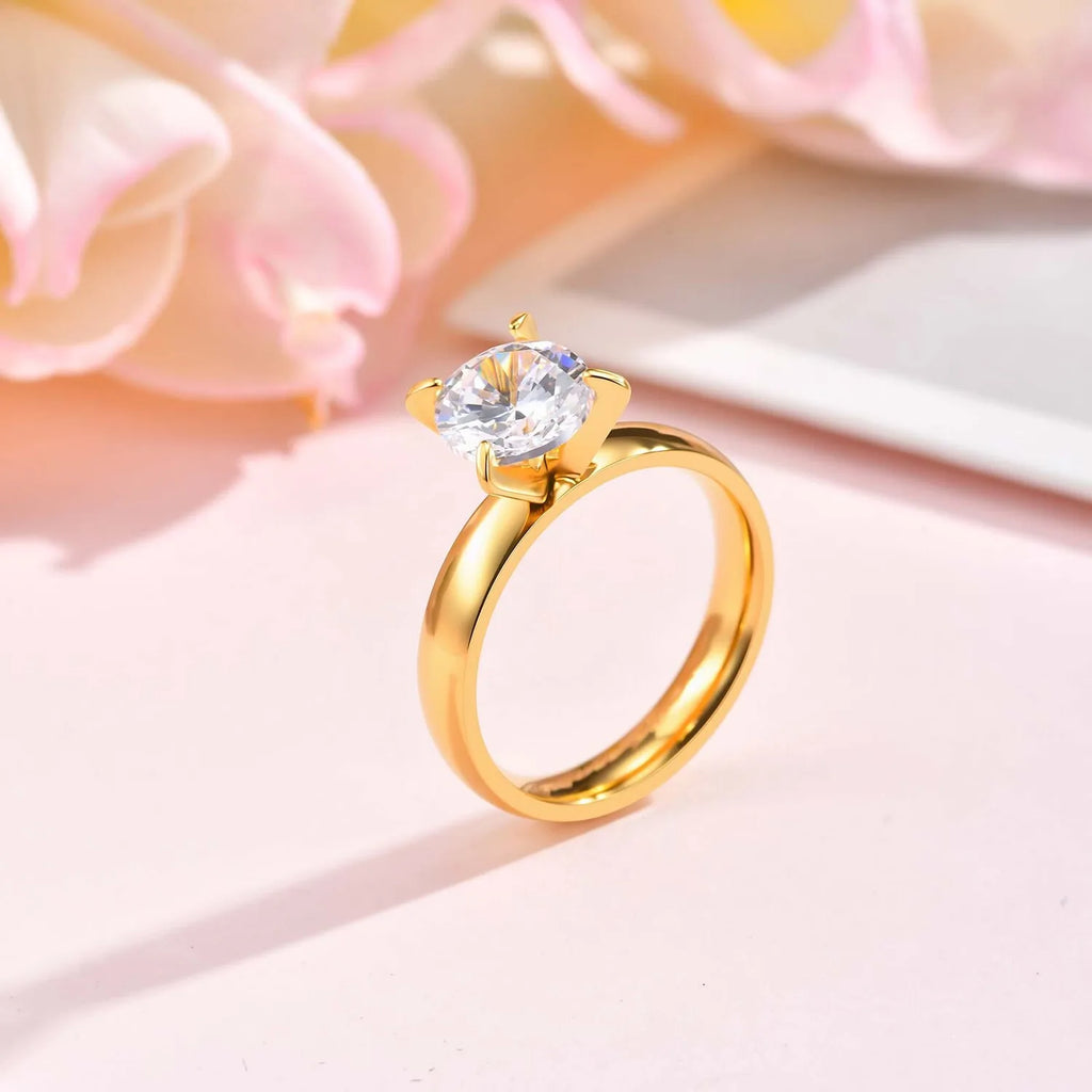 Round CZ Cubic Zirconia 18K Gold Stainless Steel Wedding Ring CZ Wedding Ring SPOT