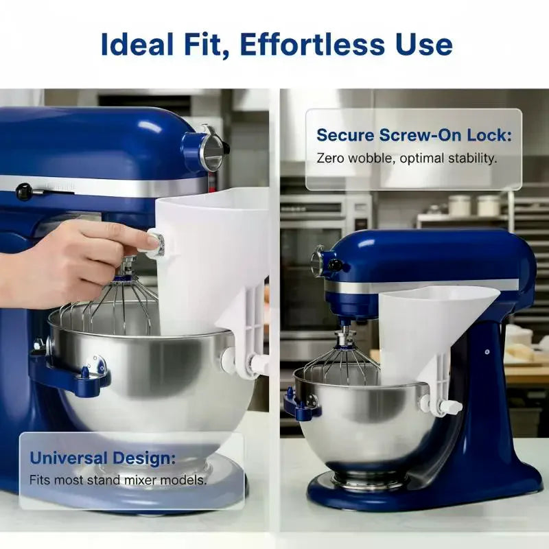 Wide Mouth Flour Funnel for Stand Mixer – Universal Clamp-On Mixer Funnel Accessory SPOT