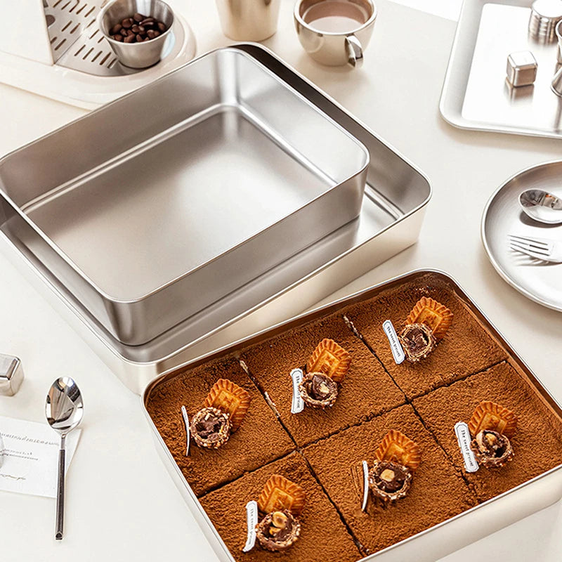 Stainless Steel Tiramisu Mold & Cake Tray with Lid – 2 Sizes Cake Mold & Tray SPOT