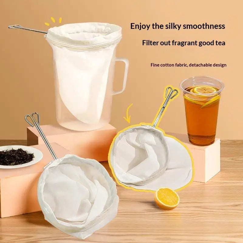 Reusable Cotton Tea Strainer with Stainless Steel Hook S/M/L Tea Strainer Filter SPOT