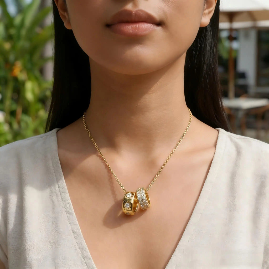 Meaeguet Double Circle Zircon Necklace – Gold Stainless Steel Pendant Necklace SPOT Default Title