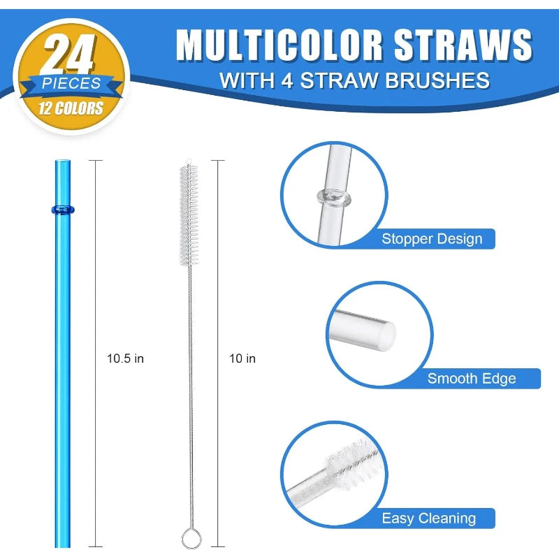 WOOJACK 12-Pack Reusable Tritan Straws & Cleaning Brush Reusable Drinking Straws SPOT