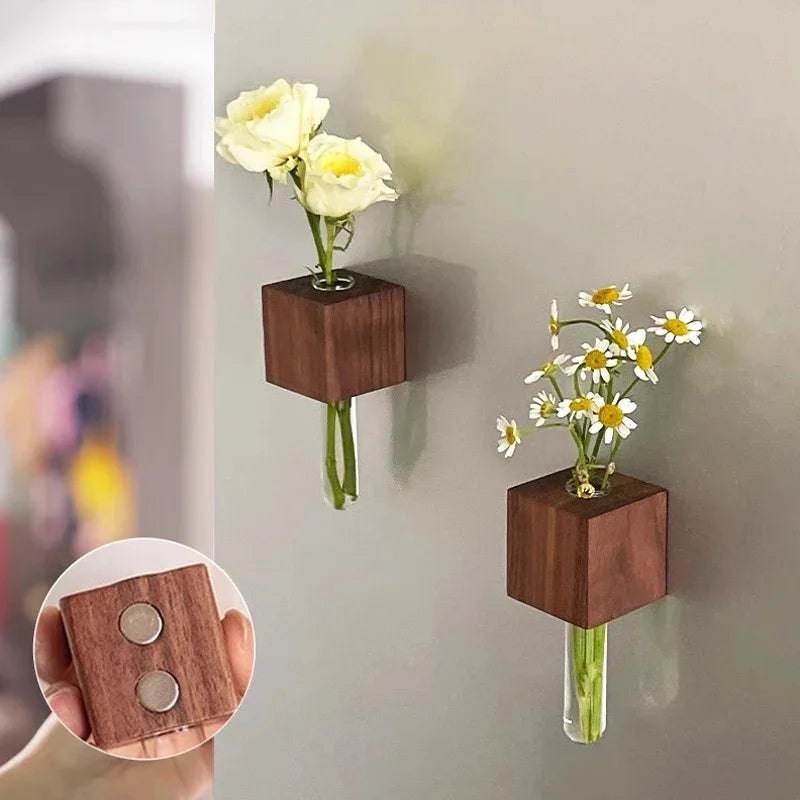 Wooden Magnetic Test Tube Vase – DIY Fridge Magnet Décor Magnetic Fridge Vase SPOT