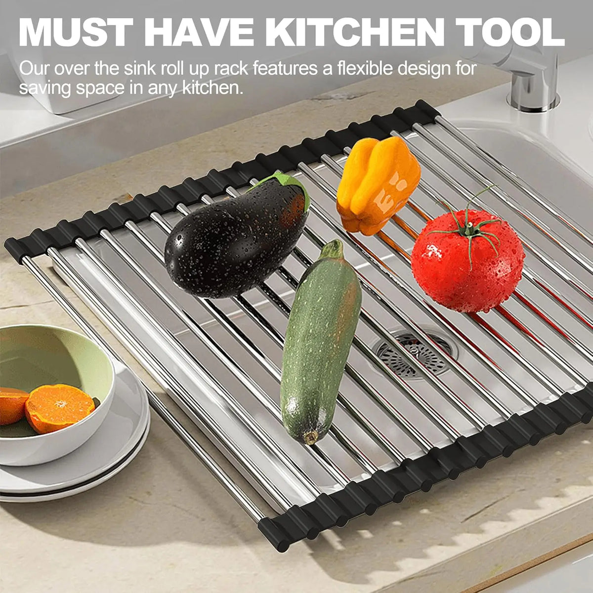Foldable Stainless Steel Dish Drying Rack – 15-Tube Sink Drainer Dish Drying Rack SPOT