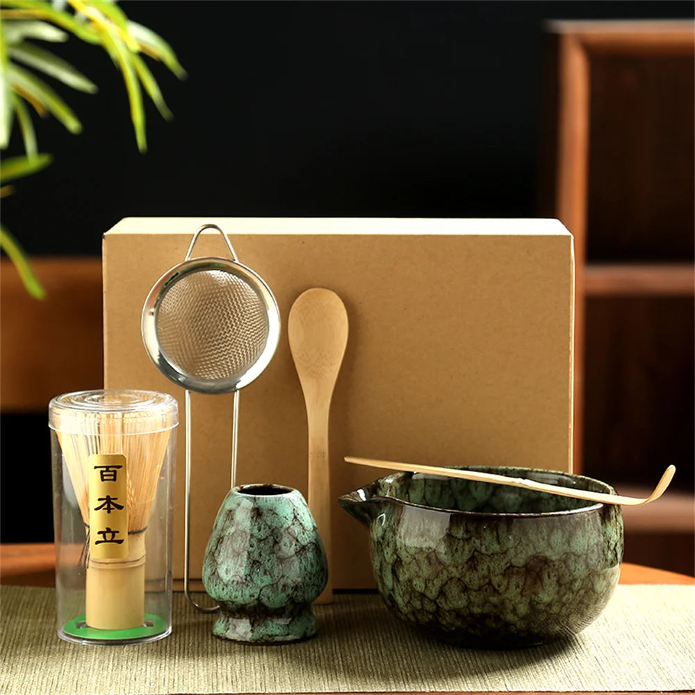 6-Piece Japanese Matcha Tea Set – Bamboo Whisk, Bowl & Kit Matcha Tea Set SPOT Cyan 6pcs