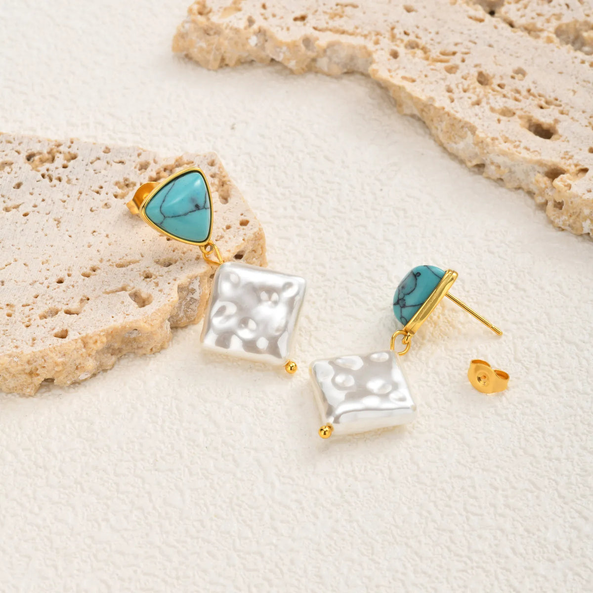 Turquoise Pearl Drop Earrings – 18K Gold Plated Dangle Drop Earrings SPOT