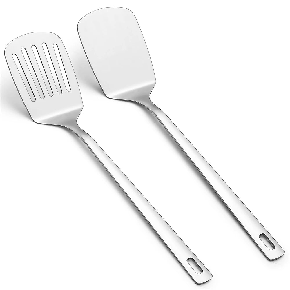 2-Piece Stainless Steel Spatula Set – Slotted & Solid Turner Kitchen Spatula Set SPOT 2pcs