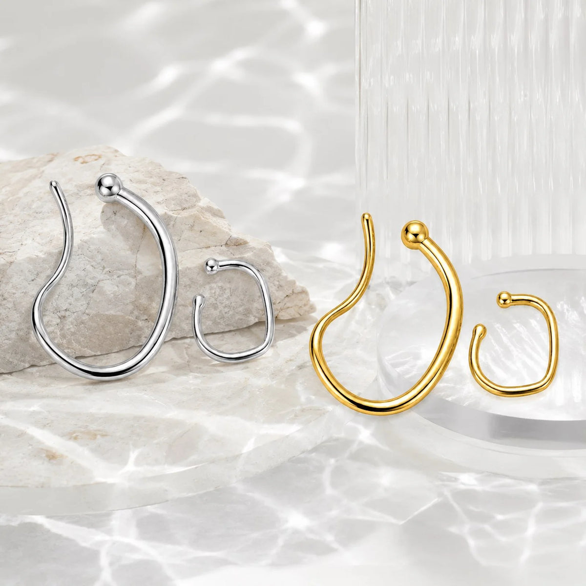 Gold Geometric Ear Cuffs – 2pc No-Piercing Clip Earring Set Clip-On Ear Cuffs SPOT