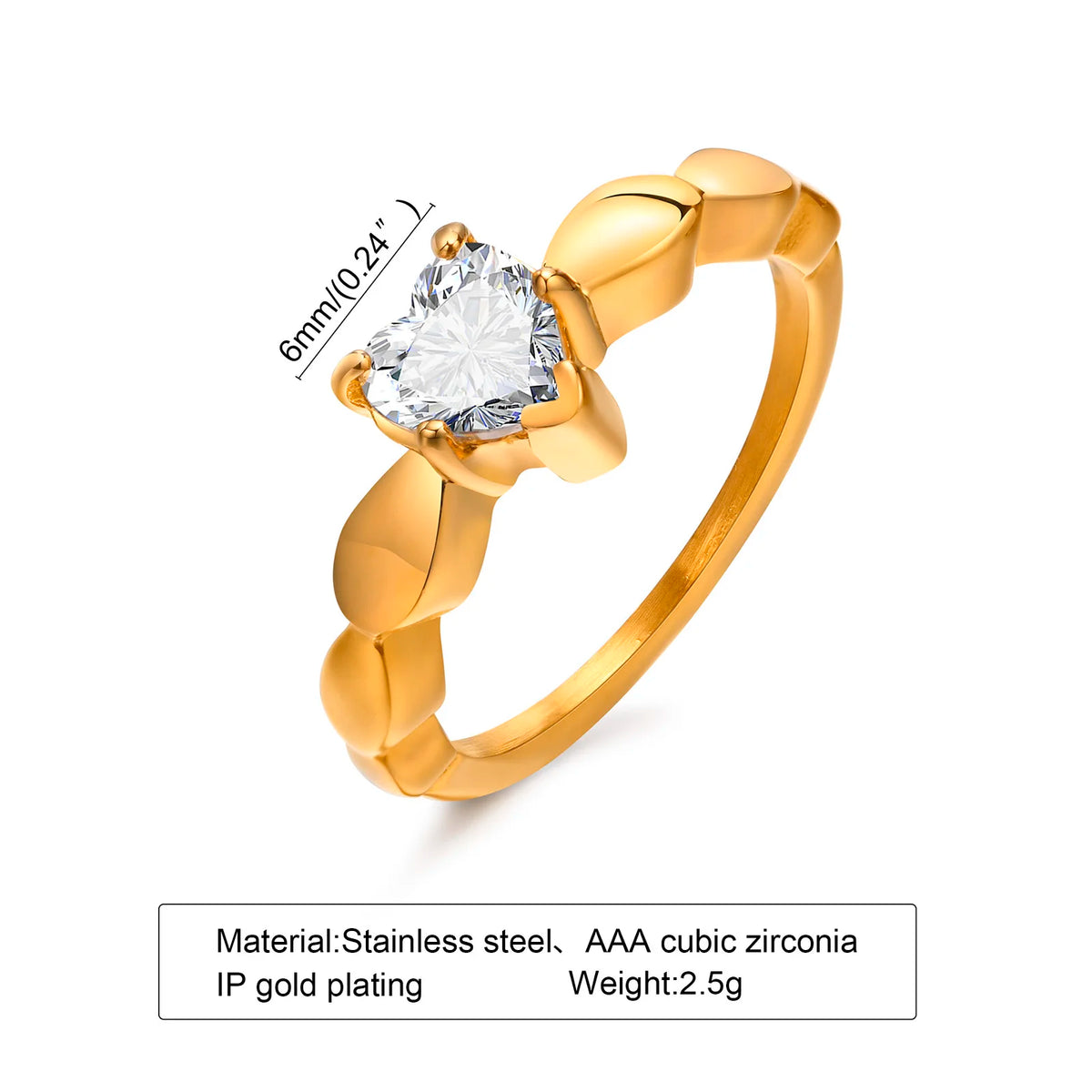 Vintage Heart CZ Stackable Ring – Stainless Steel, No Fade Stackable CZ Ring SPOT RC-414G 5
