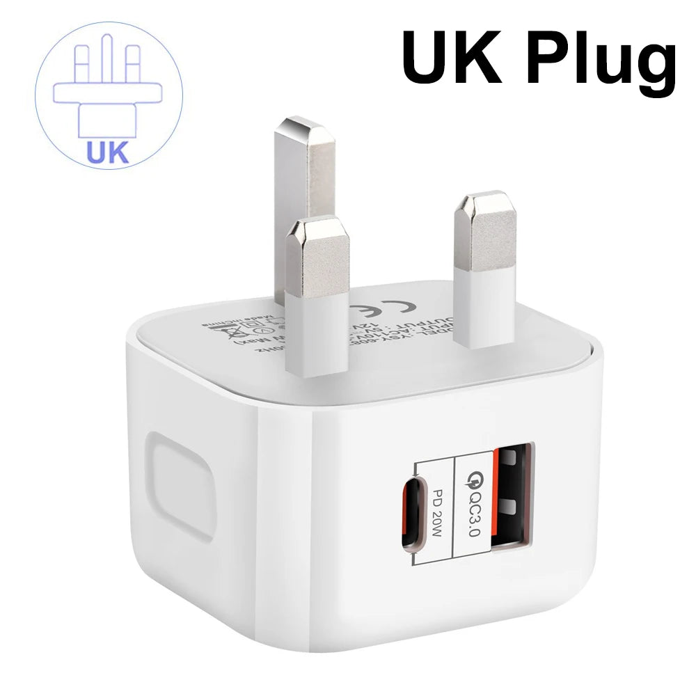 20W Dual Port USB-C PD Fast Wall Charger – EU/US/UK Plug USB-C Wall Charger SPOT UK