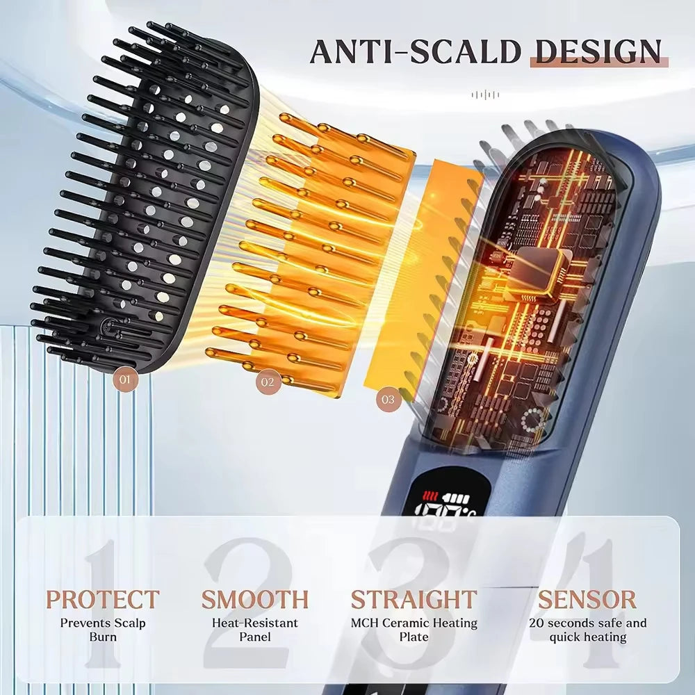 Cordless Ionic Hair Straightener Brush – Electric Hot Comb Hair Straightener Brush SPOT