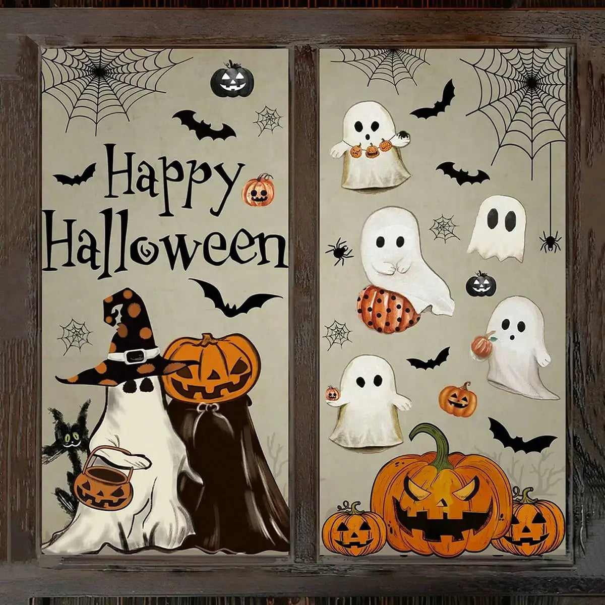 Halloween Static Window Clings – Ghost, Pumpkin, Bat & Spider Web Window Clings SPOT