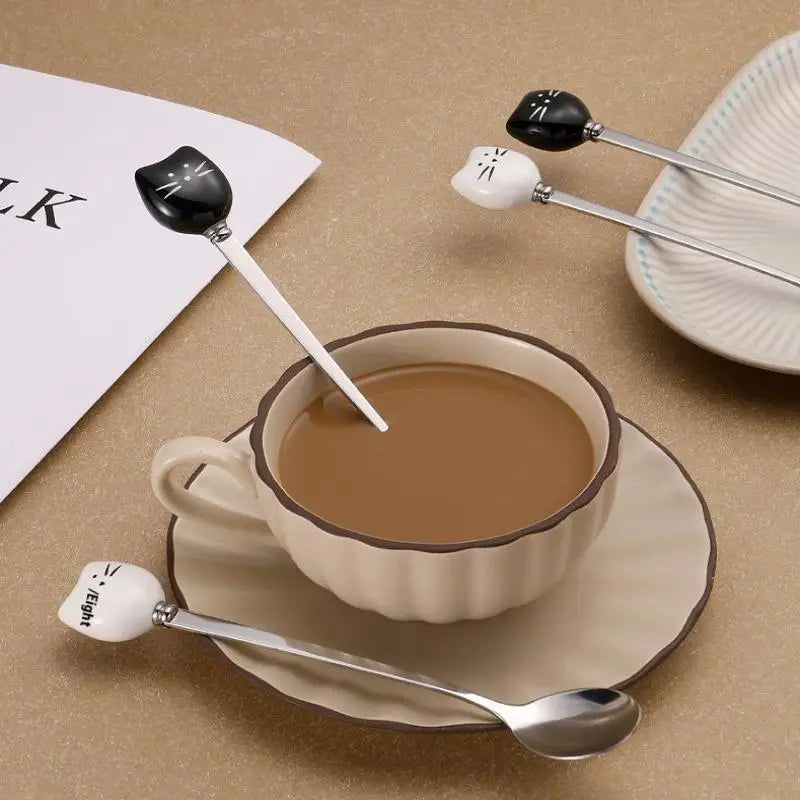 Black & White Cat Ceramic Stainless Steel Spoon – Coffee & Dessert Novelty Spoon SPOT