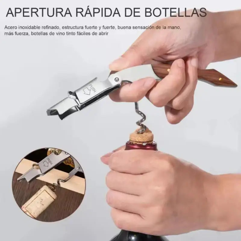 Wooden Stainless Steel Folding Wine Opener & Corkscrew Multitool Folding Wine Opener SPOT