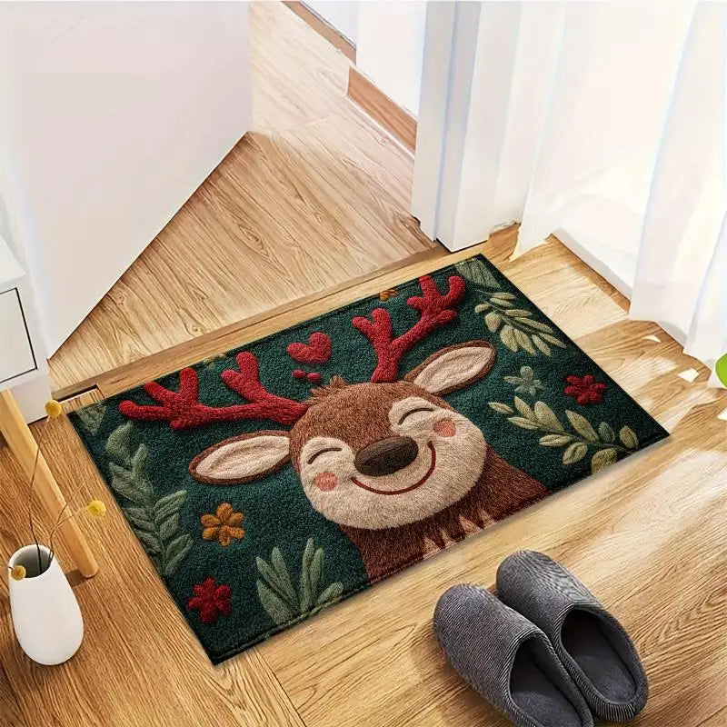 Fluffy Christmas Deer Microfiber Bath Mat – Quick-Dry Holiday Bath Mat SPOT