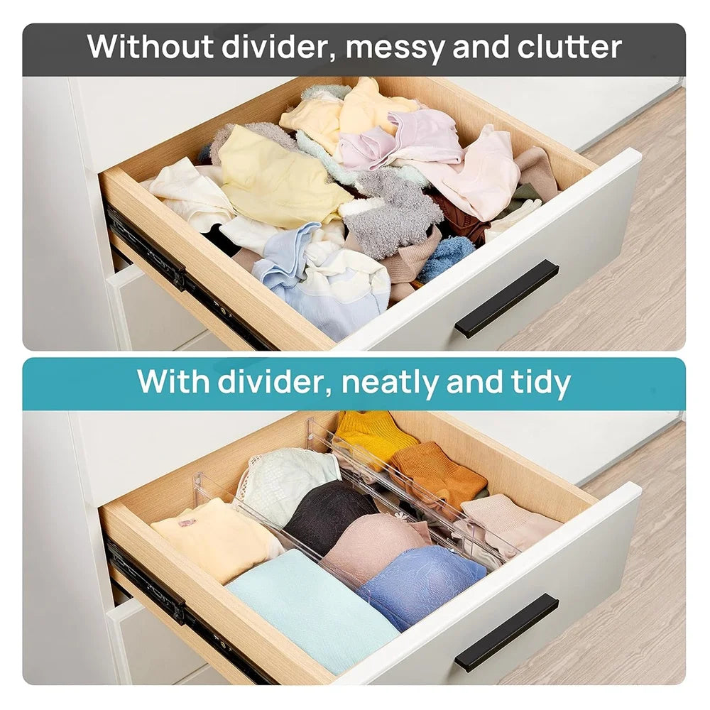 Adjustable Clear Plastic Drawer Dividers & Organizers 1/4/6pcs Drawer Organizer SPOT