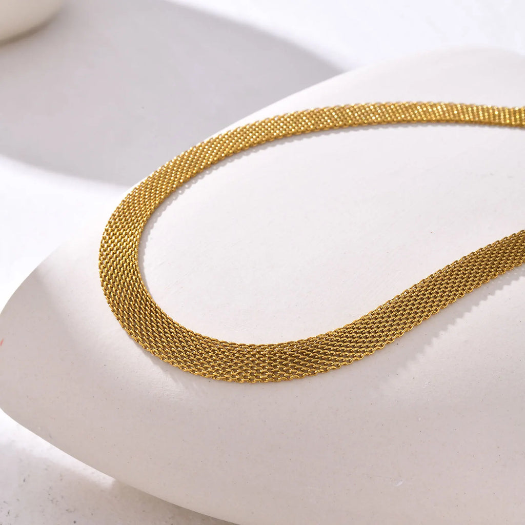 Mesh Chain Choker Necklace – Gold Plated Stainless Steel Choker Necklace SPOT