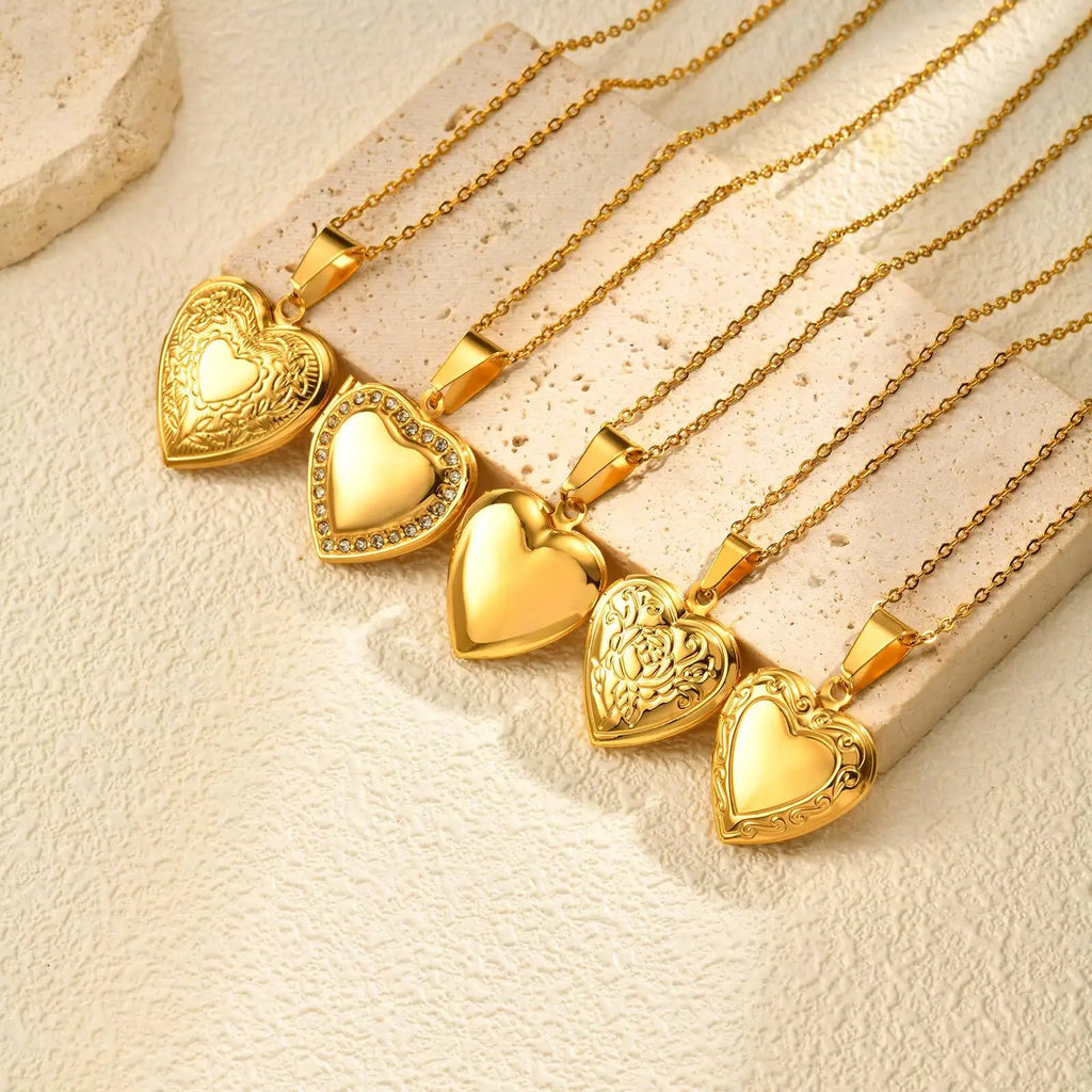 Personalized Photo Heart Locket Necklace – Vintage Flower Gold Locket Pendant Necklace SPOT