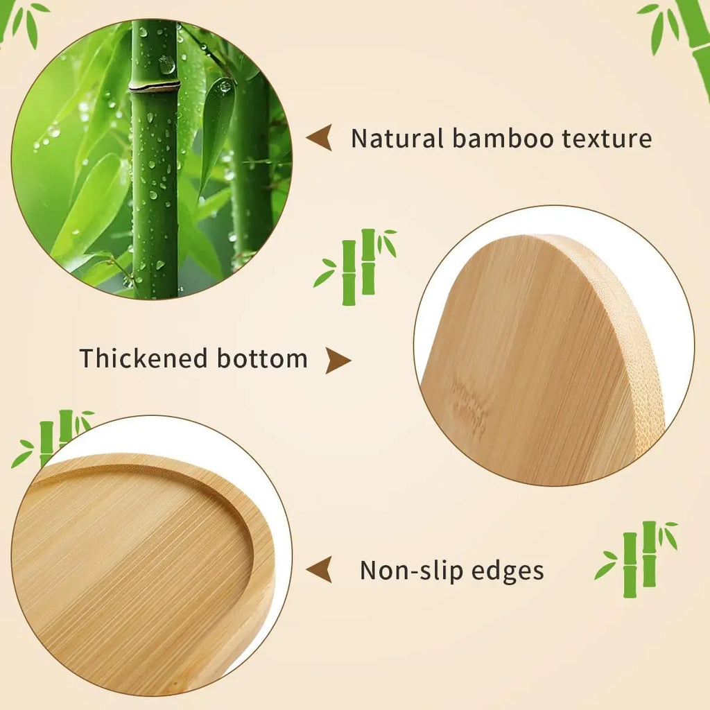 4-Pack Oval Bamboo Plant Saucers – Drip Trays & Coasters Plant Saucer Tray SPOT