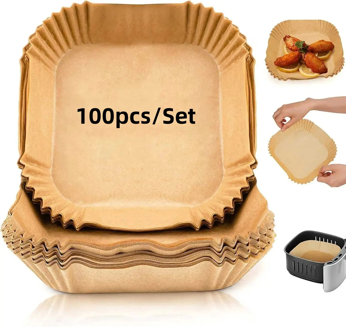 Disposable Air Fryer Liners – Non-Stick Silicone Baking Paper Air Fryer Liners SPOT 100pcs Square