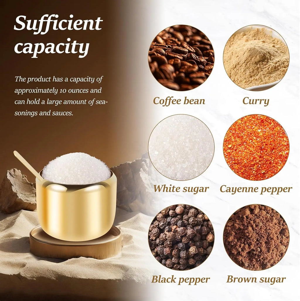 Gold Stainless Steel Sugar Bowl with Glass Lid & Spoon – 270ml Sugar Bowl SPOT