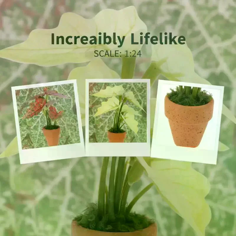 Miniature Taro Plant Ornament – 1:12 Dollhouse Potted Decor Miniature Plant Ornament SPOT
