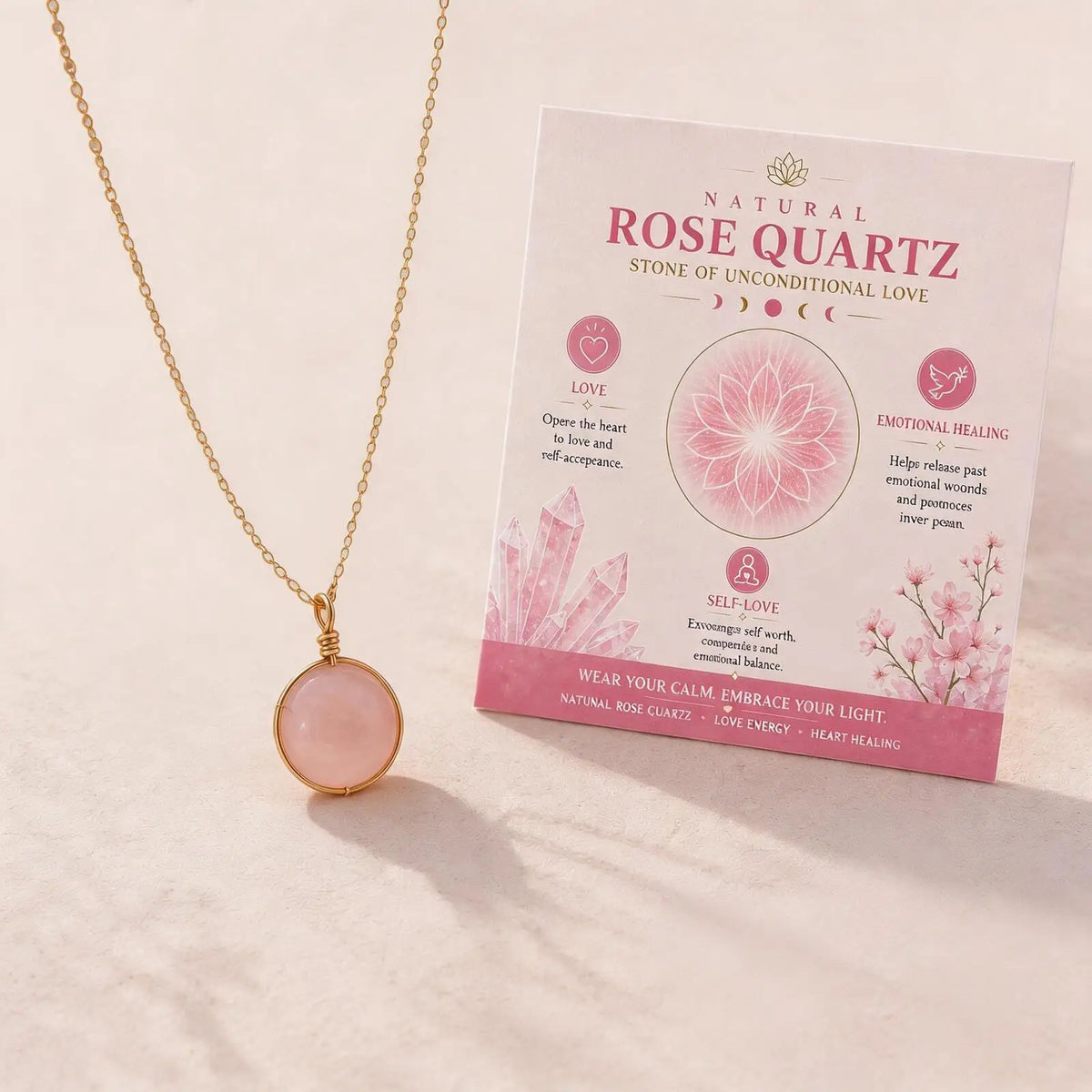 Natural Rose Quartz Crystal Pendant Necklace | Gold Link Chain Crystal Pendant Necklace SPOT Default Title