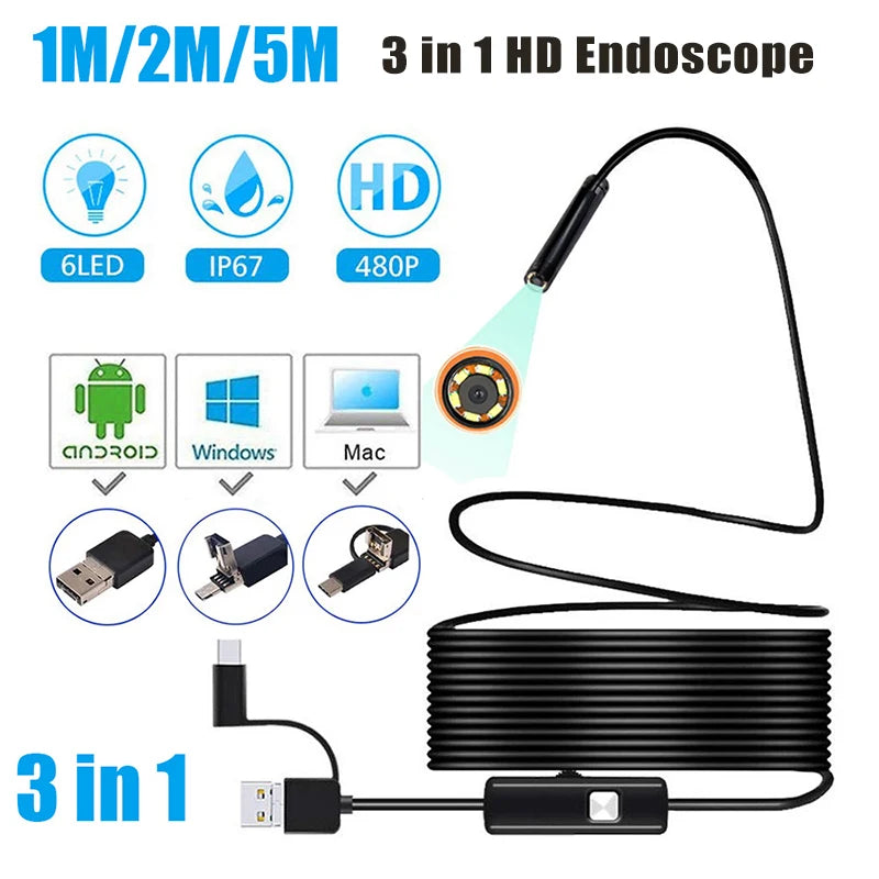 7mm Borescope Inspection Camera – USB Type-C, 1M/2M/5M Inspection Camera SPOT