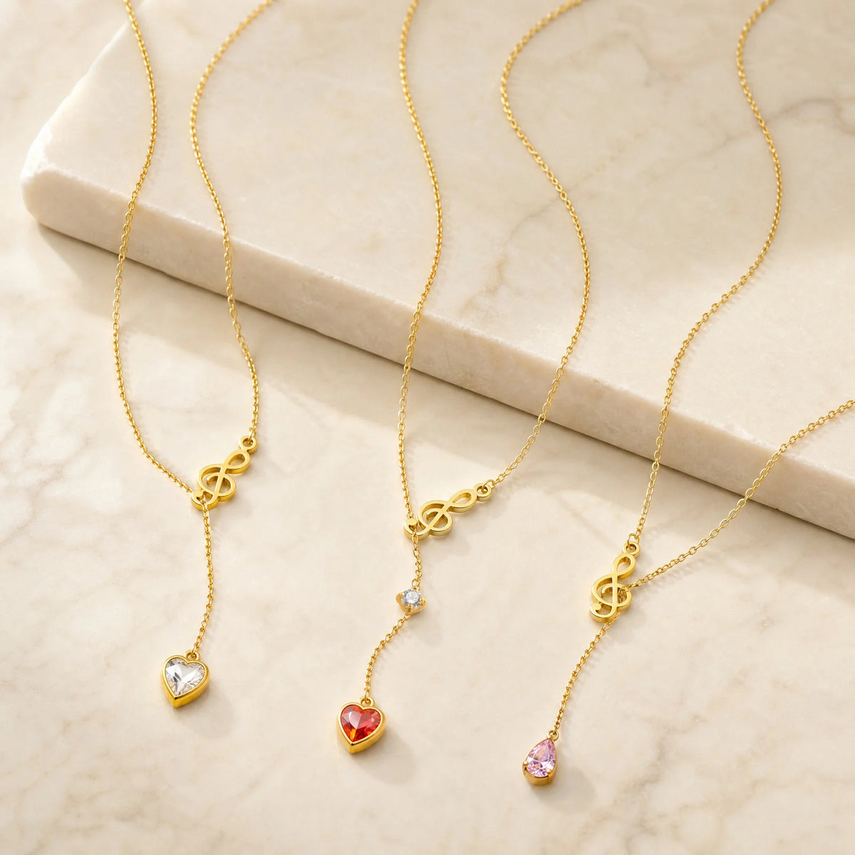 Music Note Heart CZ Lariat Y-Necklace | 18K Gold Stainless Steel Pendant Necklace SPOT