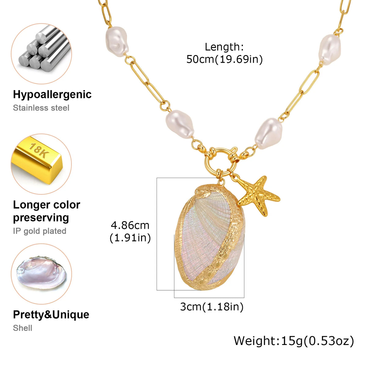 Baroque Pearl Starfish Pendant Necklace – Stainless Steel Chain Pendant Necklace SPOT