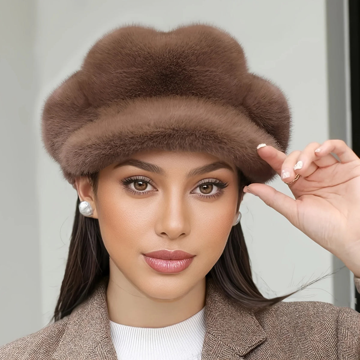 Women's Plush Beret – Warm Knit Cloud & Octagonal Winter Hat Winter Knit Hat SPOT