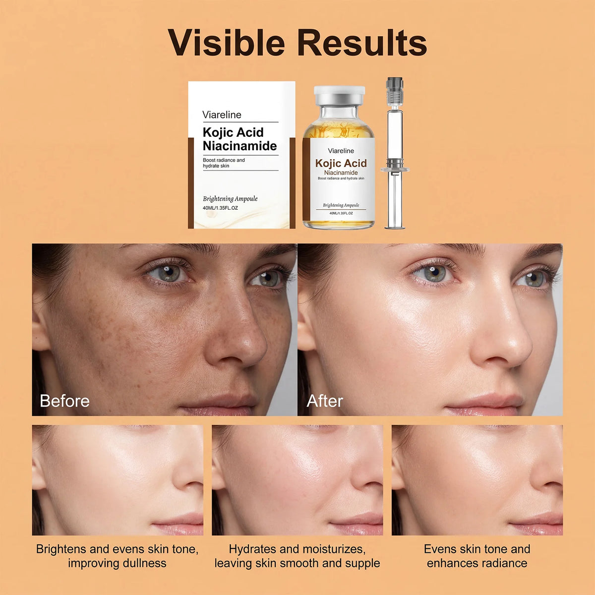 VIARELINE Niacinamide Kojic Acid Brightening Ampoule Serum 40ml Brightening Face Serum SPOT