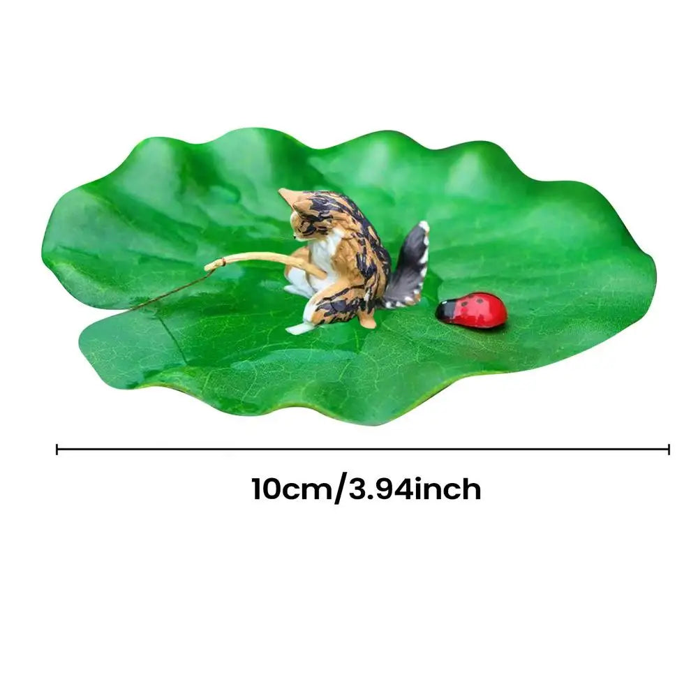 Resin Fishing Cat Aquarium Ornament – Floating Lotus Leaf Decor Aquarium Ornament SPOT g