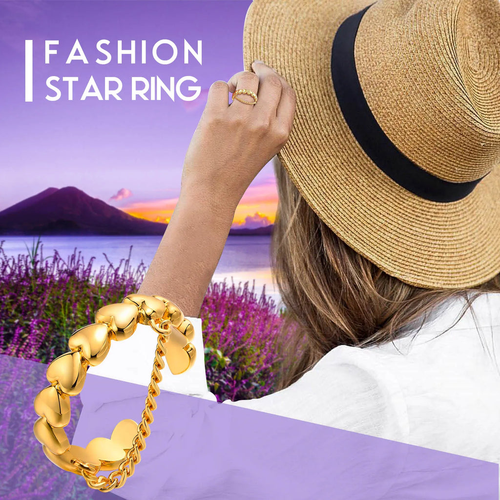 Meaeguet Heart Link Chain Ring – 18K Gold Plated, Adjustable Fashion Ring SPOT